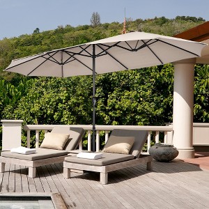 15FT Double-Sided Twin Patio Umbrella Sun Shade Outdoor Crank Market Base Beige/Coffee/Grey/Orange/Navy/Turquoise/Wine - 1 of 4
