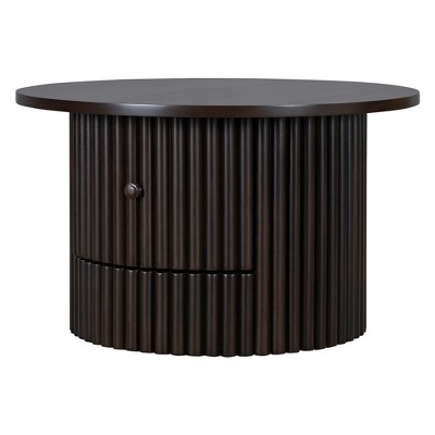 COWLOWN Dark Brown 30.5" Farmhouse Coffee Table with a Drawer for Living Room, Round Coffee Table