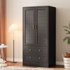 Wardrobe Armoire Closet with 2 Shutter Doors, Hanging Rod, 2 Drawers, Tall Bedroom Storage Cabinet - 3 of 4