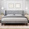 Upholstered Bed Frame With Wingback Headboard-Velvet Platform-Wood Slats-No Box Spring Needed-Easy Assembly-Beige - 2 of 4