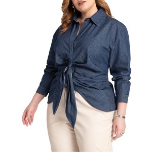 ELOQUII Women's Plus Size Tie Front Collared Blouse - 1 of 4