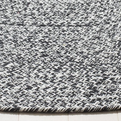 Ivory and Black Round Braided Wool and Cotton Rug