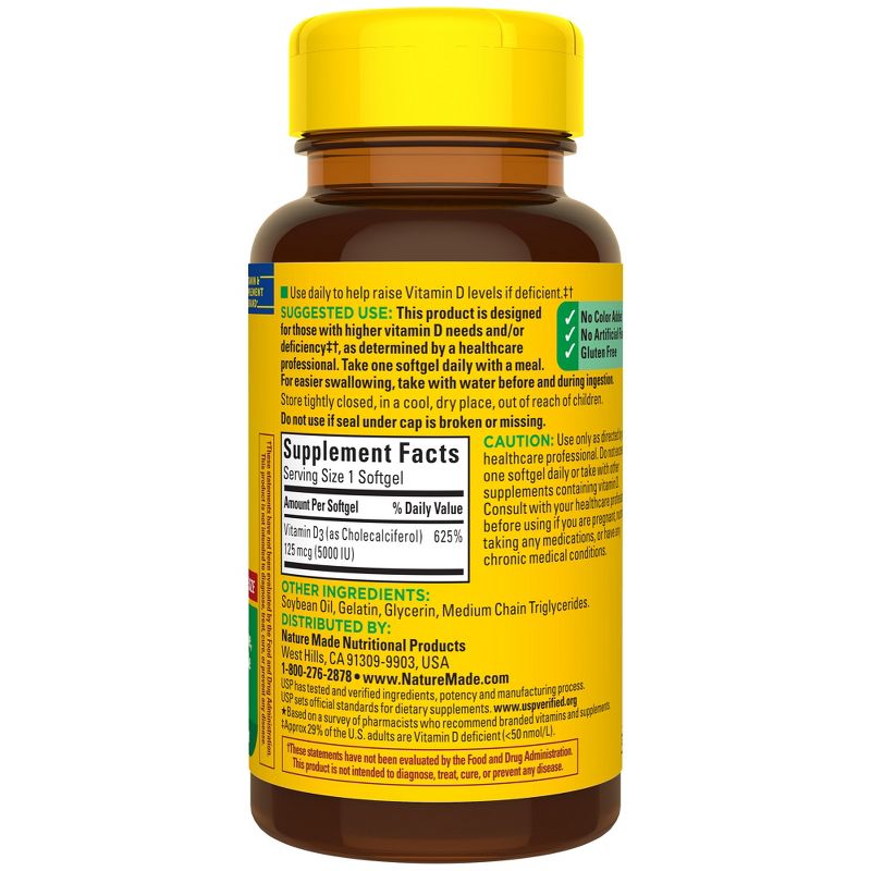 Nature Made Extra Strength Vitamin D3 5000 IU (125 mcg), Bone Health and Immune Support Softgels, 4 of 16