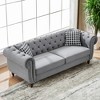 87" Chesterfield Velvet Upholstery Sofa with Roll Armrest & Nailhead, 3-Seater Mid Century Modern Couch for Living Room, Office, Apartment - 3 of 4