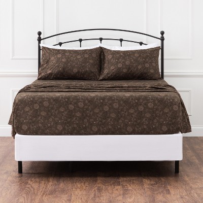 Brown Floral Print Twin Microfiber Sheet Set