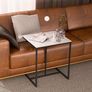 C Shaped Side Table End Table for Couch Bed Recliner Extra Wide Marble White Top - 1 of 4