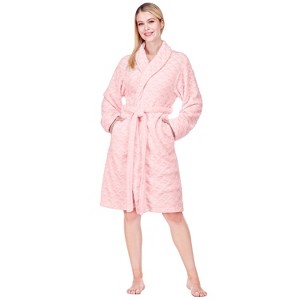 PAVILIA Short Robes for Women, Plush Soft Bathrobe Womens Lightweight, Fluffy Fuzzy Robe Knee Length, Shower Spa - 1 of 4