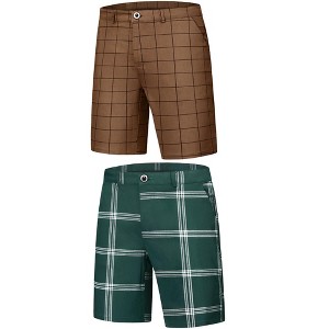 Lars Amadeus Men's Flat Front Zip Up Checked Pattern Chino Shorts 2 Packs - 1 of 4