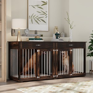 Famapy Dog Crate 72.4" Furniture Style Design Dog Crate with Drawers and Dividers - 1 of 4