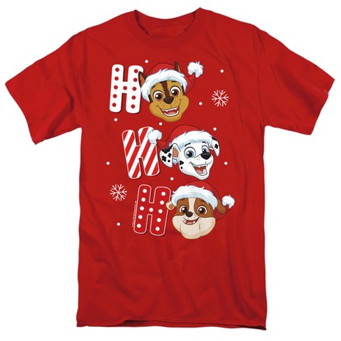 Paw Patrol Chase Marshall Rubble Christmas Santa Hats Adult T-Shirt, Red, 5X-Large - image 1 of 4