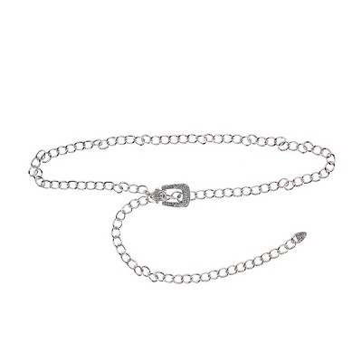 CTM Women's Rhinestone Paved Metal Buckle Chain Belt
