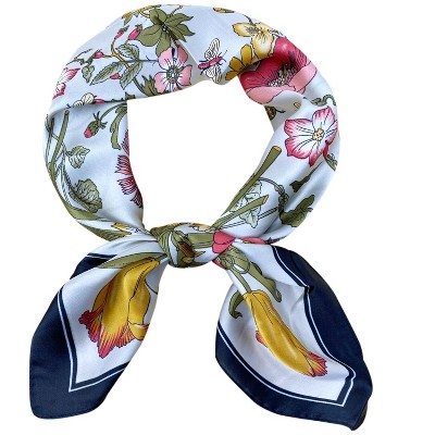 Wrapables Satin Neckerchief Square Scarf 26.5 x 26.5 Inches, Floral