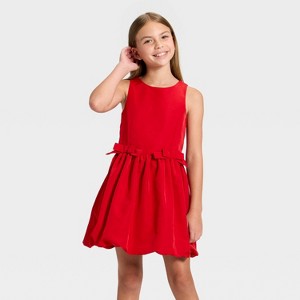 Girls' Short Sleeve Bubble Hem Dress - Cat & Jack™ Wine Red - 1 of 3