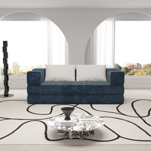 TiramisuBest 80" Convertible Couch Bed with 2 Pillows, 3-Seat Folding Floor Sofa & King Size Mattress, DIY Combination Chenille,Blue - 1 of 4