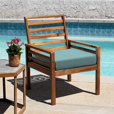 Coastal Blue Textured Polyester Outdoor Dining Chair Cushions, 20" x 20"