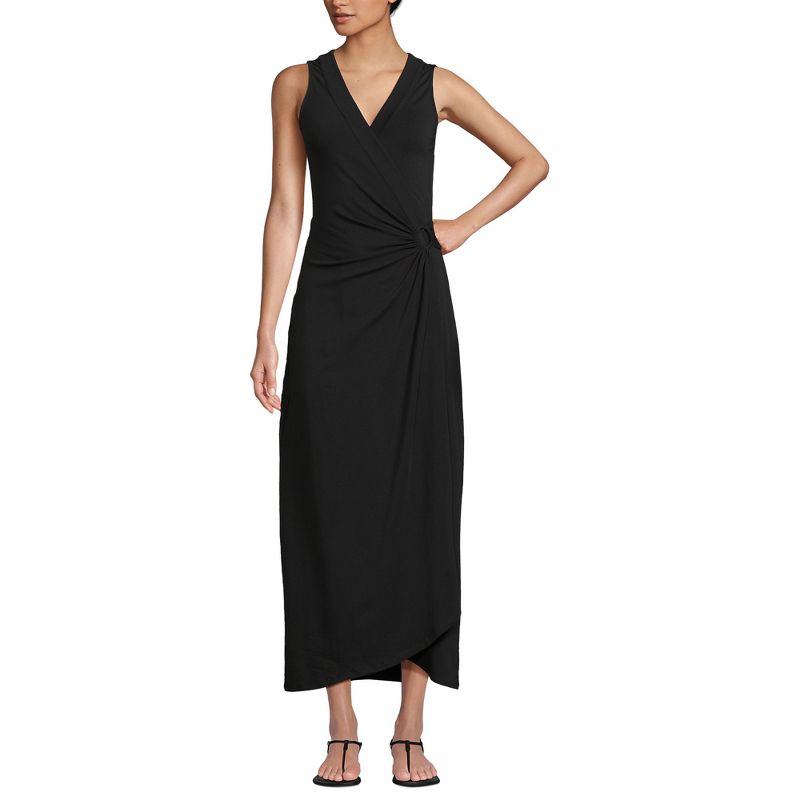 Lands' End Women's Tall Light Weight Cotton Model Sleeveless Surplice Maxi Dress, 1 of 3