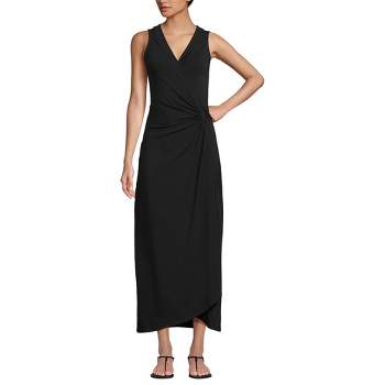 Lands' End Women's Tall Light Weight Cotton Model Sleeveless Surplice Maxi Dress