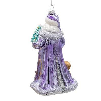 Bellissimo 7-Inch Periwinkle Santa Glass Ornament with Deer