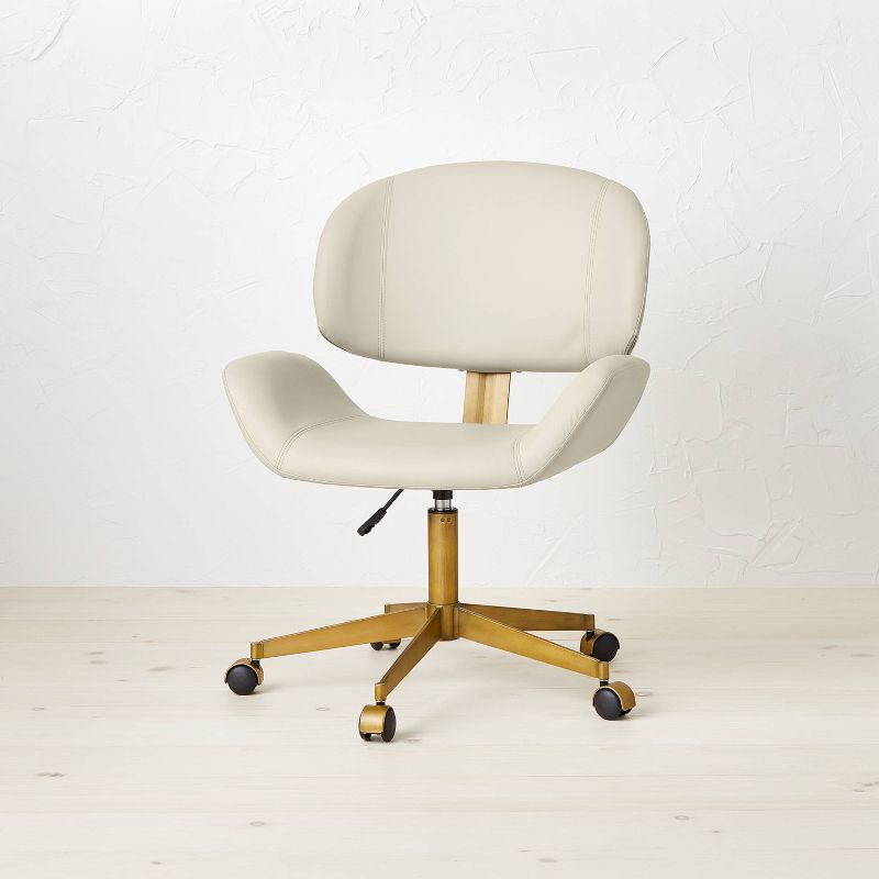 Mahonia Faux Leather Office Chair Cream/Aged Brass - Opalhouse&#8482; designed with Jungalow&#8482;, 1 of 11