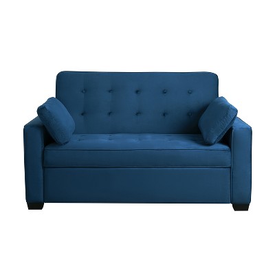 Navy Blue Tufted Microfiber Full Sleeper Loveseat