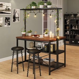 42 in. Black Metal Kitchen Island with Storage Seating, Bakers Rack,  Microwave Oven Stand Shelf, 3 Tier Storage Shelf, 5 S-hooks for Dining Room - 1 of 4