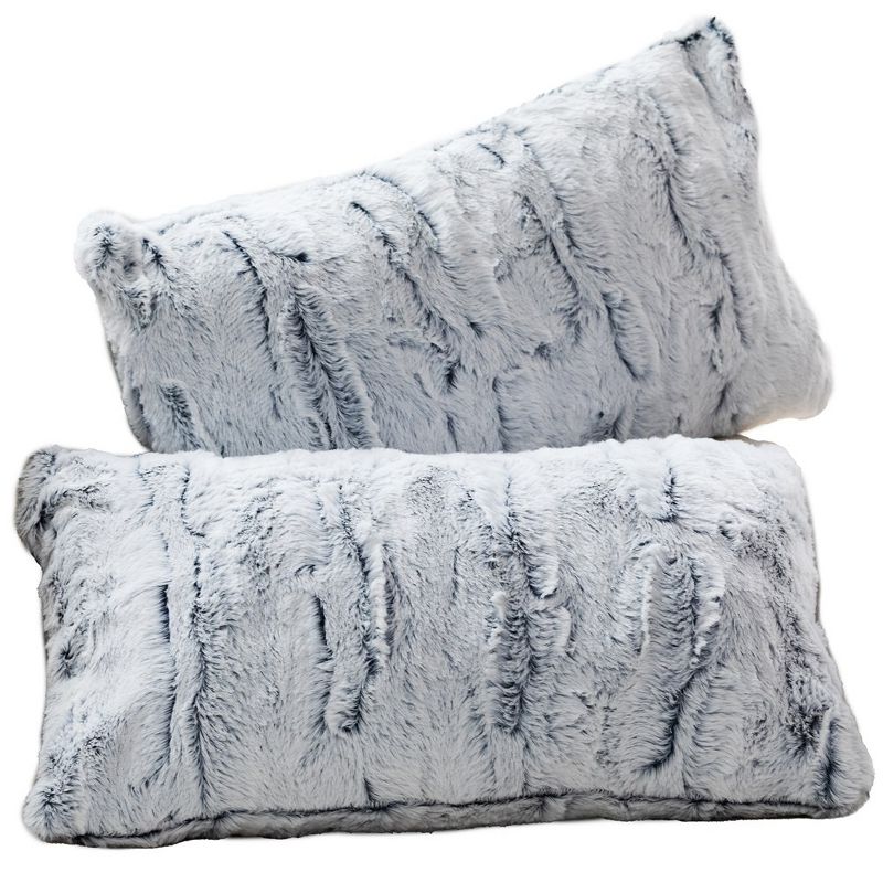 Cheer Collection Blue and White Textured Faux Fur Throw Pillows, 3 of 4
