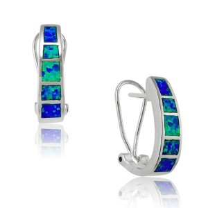 Opalata Sterling Silver Blue Inlay Opal Squares Hoop Lever back Earrings - Blue - 1 of 2