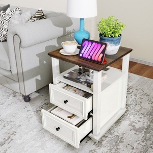 Dyonery 18 inch Wide Nightstand with Charging Station,Side Table with Open Shelf, 2 Drawers Wood Dresser, End Table for Bedroom & Living Room - 1 of 4