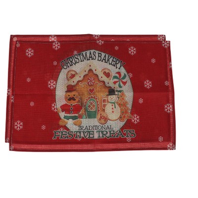 Unique Bargains Christmas Place Mats Flax Red White Green Black 11.8"x17.7" 2Pcs