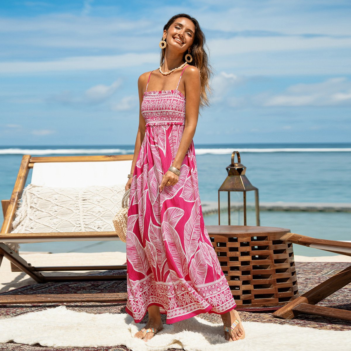 Женские платья Cupshe Women's Tropical Leaf Print Maxi Dress - Cupshe-M-Pink — фото 5