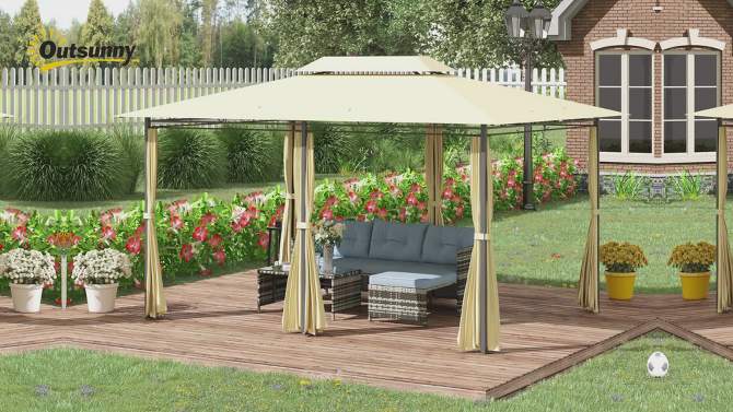 Outsunny 10' x 13' Outdoor Soft Top Gazebo Pergola with Curtains, 2-Tier Steel Frame Gazebo for Patio, 2 of 11, play video