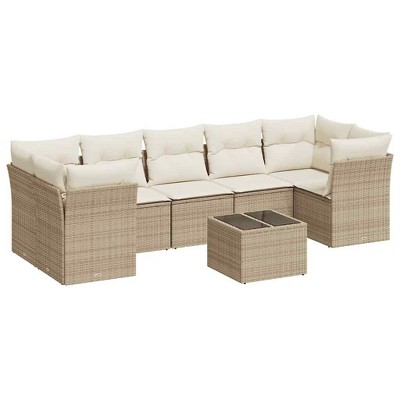 vidaXL Garden Sofa Set Beige Poly Rattan Large Modular Garden Sofa Set