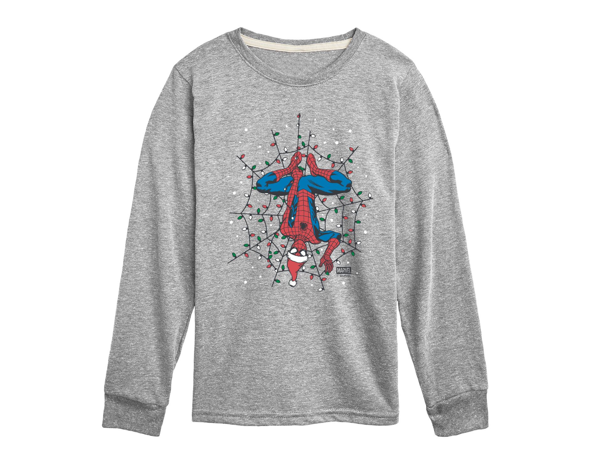Boys' Marvel Holiday Lights Spider Man Long Sleeve Graphic T-Shirt - Athletic Heather - Small