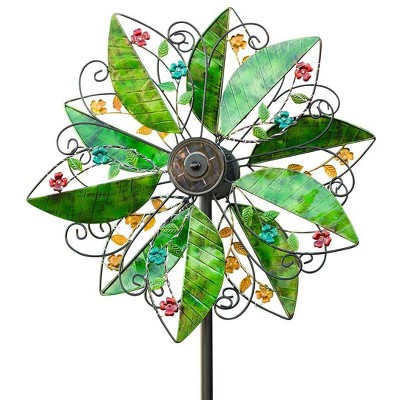 Wind & Weather Metal Leaf and Flower Wind Spinner with Solar Lights