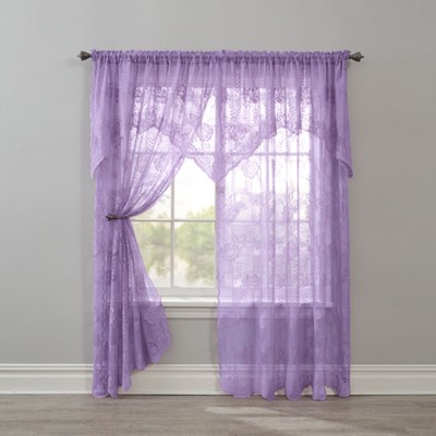 Ivory Sheer Lace Detail Polyester Window Panel with Valance