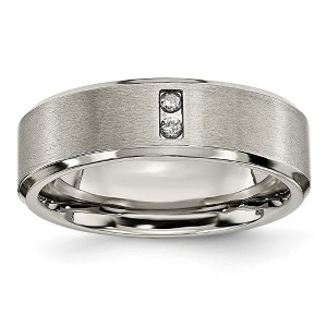 Black Bow Jewelry Men's 7mm Titanium 1/20ctw Diamond Brushed Beveled Standard Fit Band - 1 of 4