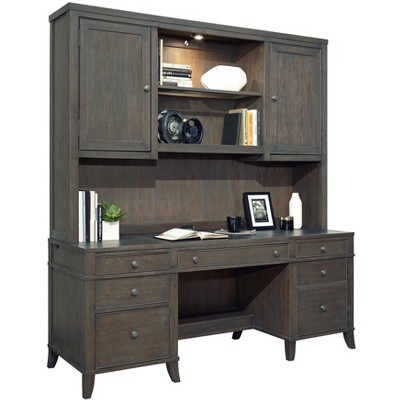 Traditional Executive Desk in Gray-Brown with Leather Top