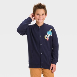 Boys' Sonic the Hedgehog Letterman Jacket - Navy Blue - 1 of 3