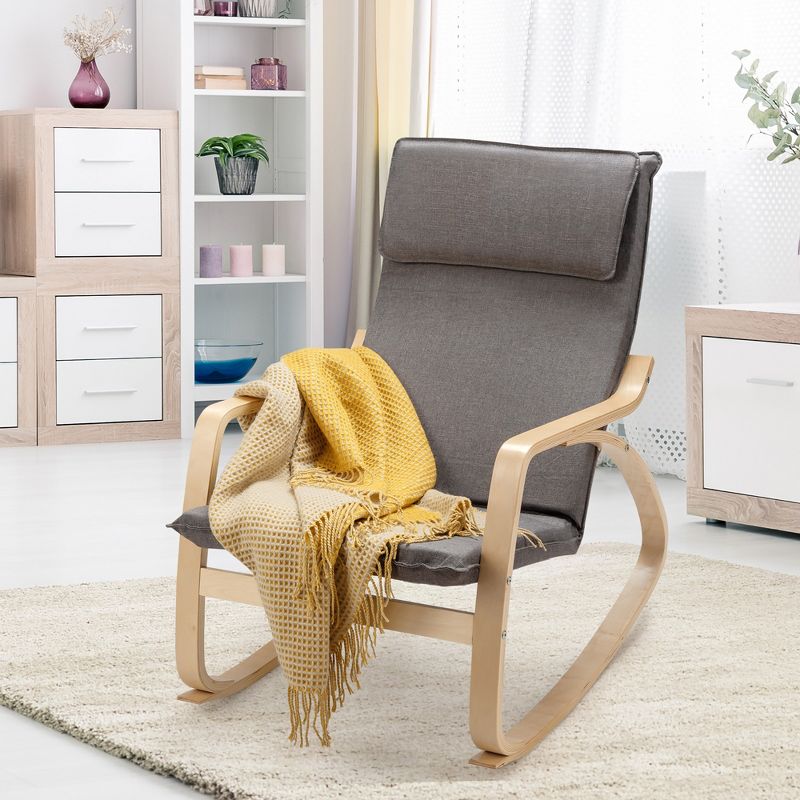 Costway Modern Bentwood Rocking Chair Fabric Upholstered Relax Rocker Lounge Chair Gray\Beige, 3 of 11