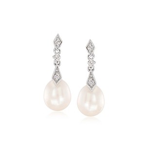 Ross-Simons 8mm Cultured Pearl and .10 ct. t.w. Diamond Drop Earrings in 14kt White Gold - 1 of 3