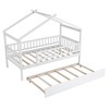 NicBex Twin Size Bunk Bed Classic House Shape Loft Bed Draggable Design Pine Bed Frame with Wheels and Guardrails, No Box Spring Required - 3 of 4