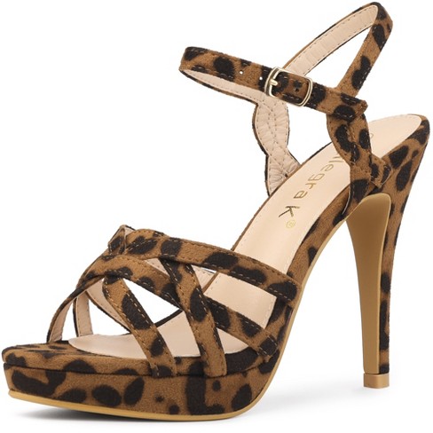 Allegra K Women s Strappy Platform Heels Stiletto Heels Sandals Leopard 9 Target