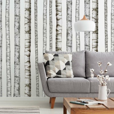 Roommates Faux Birch Trees Peel and Stick Wallpaper Wall Decal, White/Brown