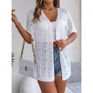 Women's Openwork Short Sleeve Knit Cardigan, Lightweight Cover-Up for Beach & Vacation Sun Protection - 1 of 4