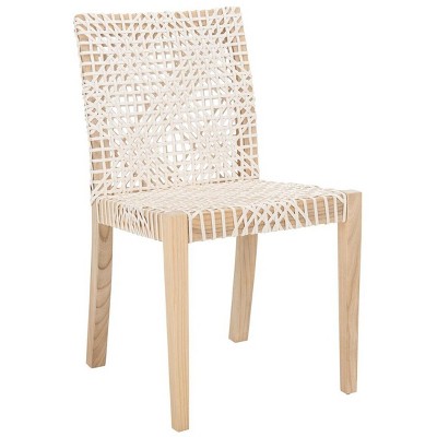 Tyria White Leather and Teak Dining Chair Set