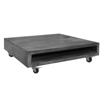 Square Mango Wood Coffee Table with Casters and Open Storage Compartment Gray - The Urban Port