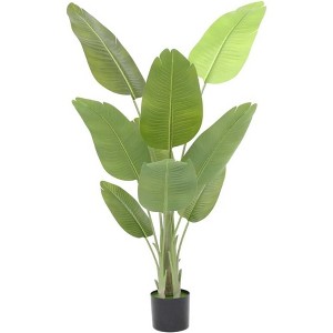 5FT Artificial Bird of Paradise Tree with PEVA Leaves and Sturdy Cement-Filled Pot, Large Faux Tropical Plant for Home, Office, Porch & Garden Decor - 1 of 4