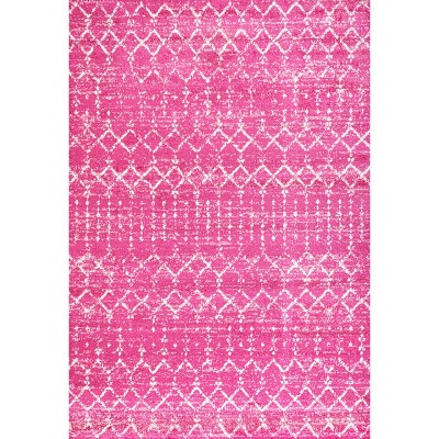 8' x 10' Fuchsia and Ivory Synthetic Moroccan Trellis Area Rug