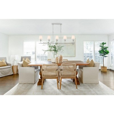 Antique Silver 5-Light Chandelier with White Silk Shades