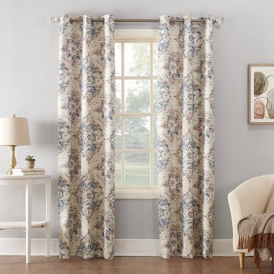 Regina Watercolor Floral Thermal Insulated Grommet Curtain Panel - Sun ...